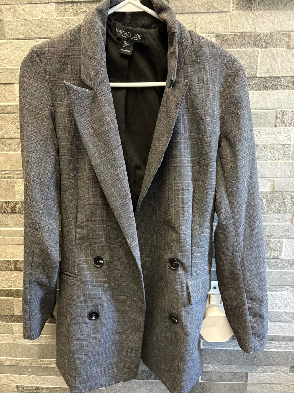 Rachel Zoe Gray Plaid Double-Breasted Coat